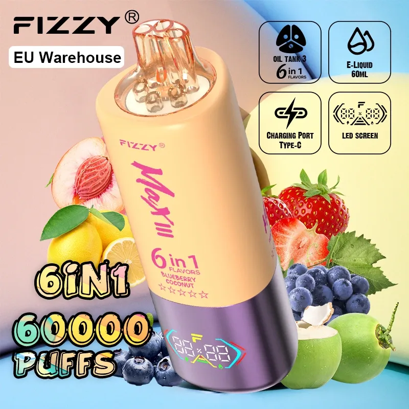 Fizzy 60000 Puffs Puff 60k 6 em 1 Sabores Vape Descartável